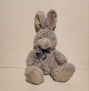 14” Grey Bunny Plush with Grey Bow Stuffed Animal